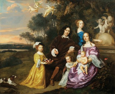 Portrait of a Family Group by an Ornamental Fountain in a Pastoral Landscape by Jan Mytens or Mijtens